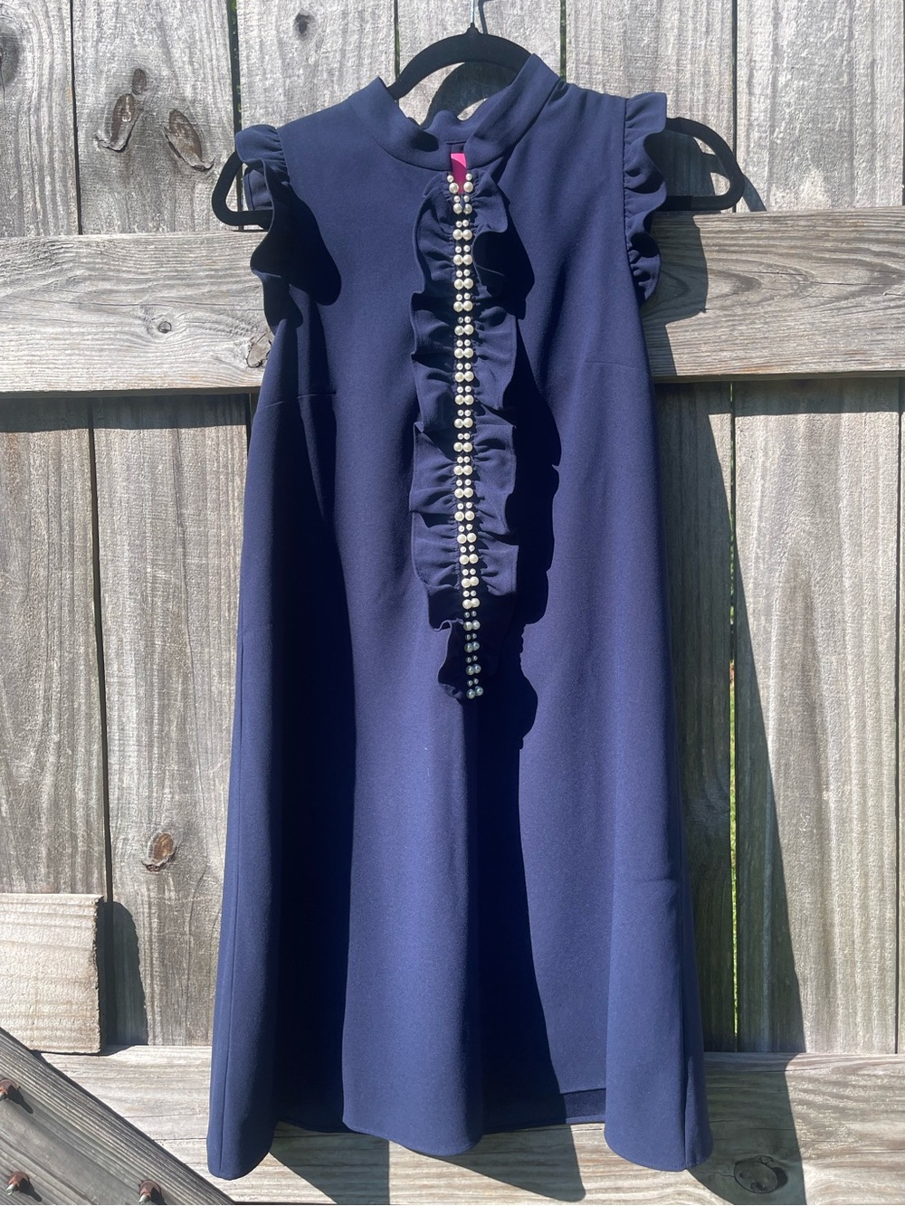 Lilly Pulitzer Navy Ruffle Pearl-Front Midi Dress